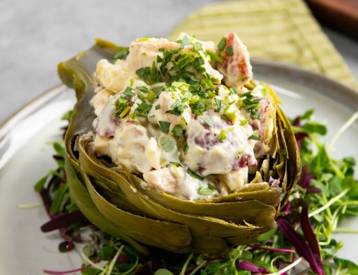 Image of Artichoke Boat Filled with Chicken-Potato Salad