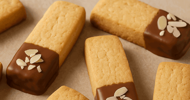 Image of Crunchy Chocolate Dipped Almond Fingers Recipe UK