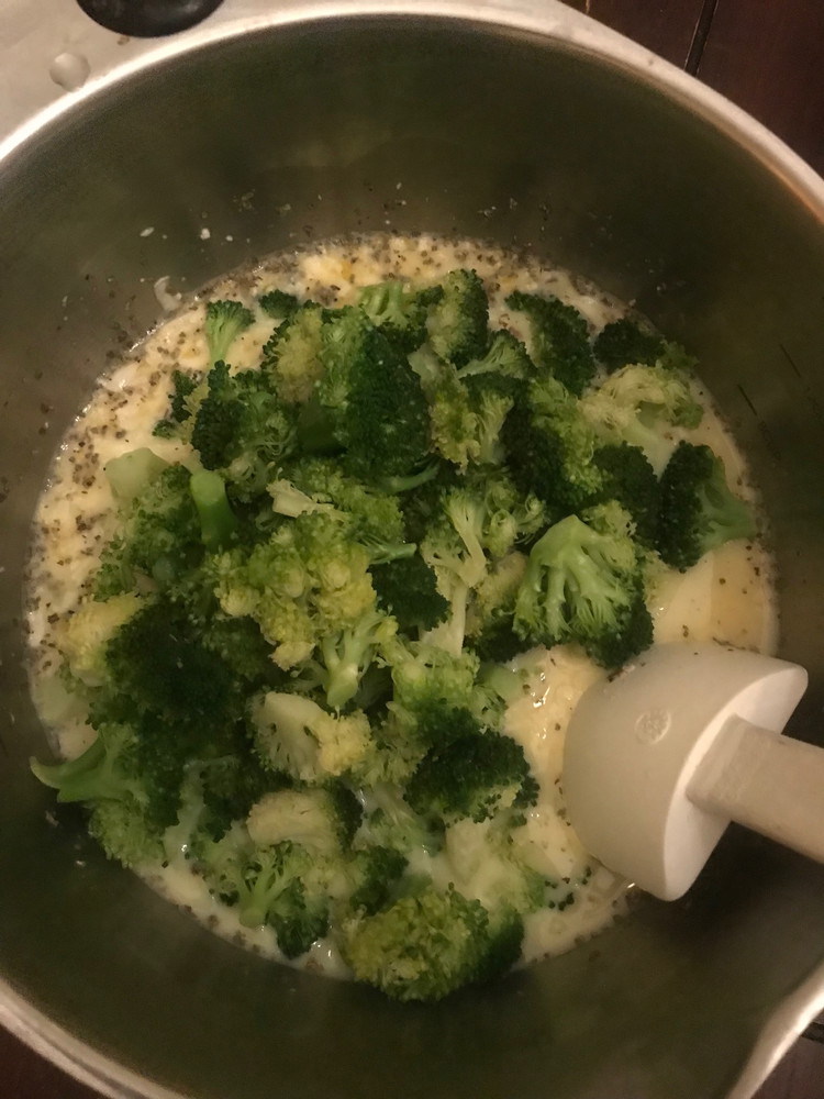 Image of Finally, add the steamed chopped broccoli and gently mix with spatula until blended.