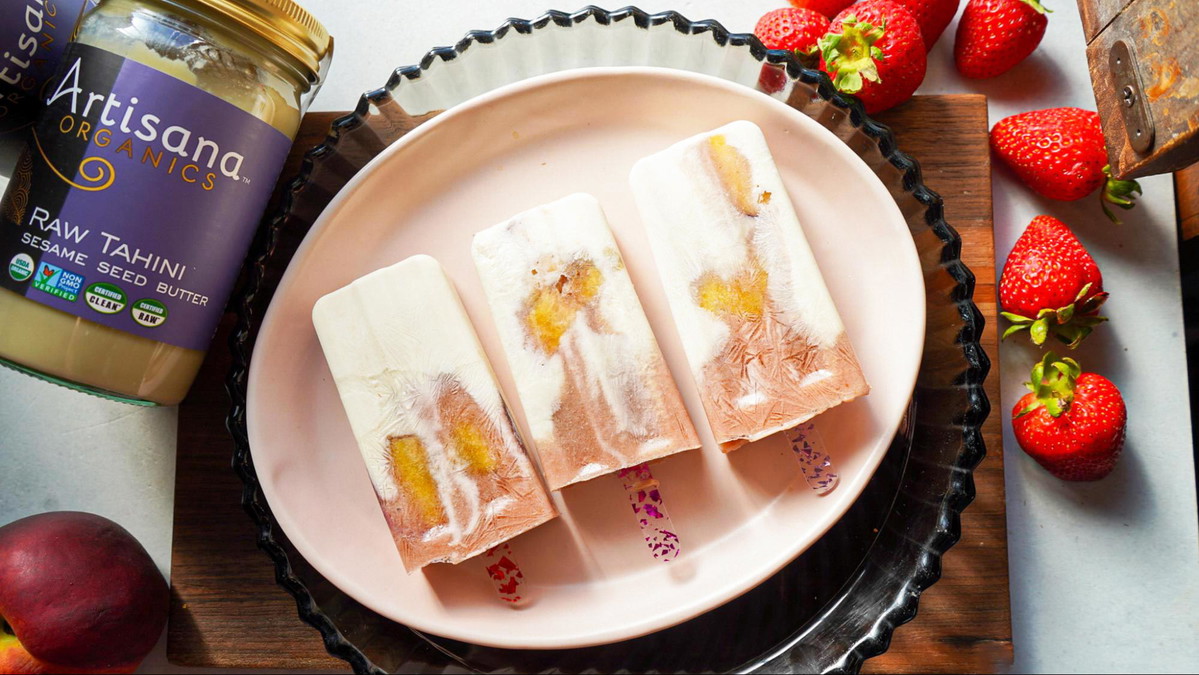 Strawberry Peach Tahini Popsicles