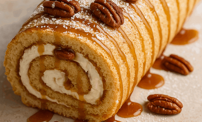 Image of Delicious and Rich Toffee and Pecan Roulade Recipe UK