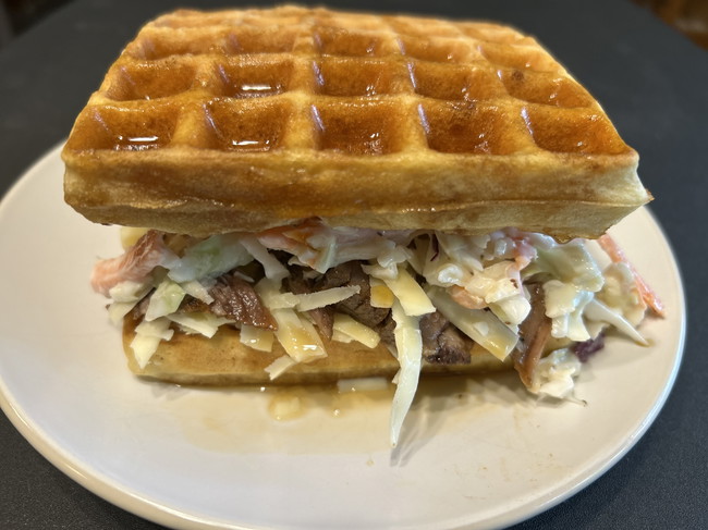 Image of 🧇🍁 Bourbon-Maple Brisket Grilled Cheese Waffle Sandwich