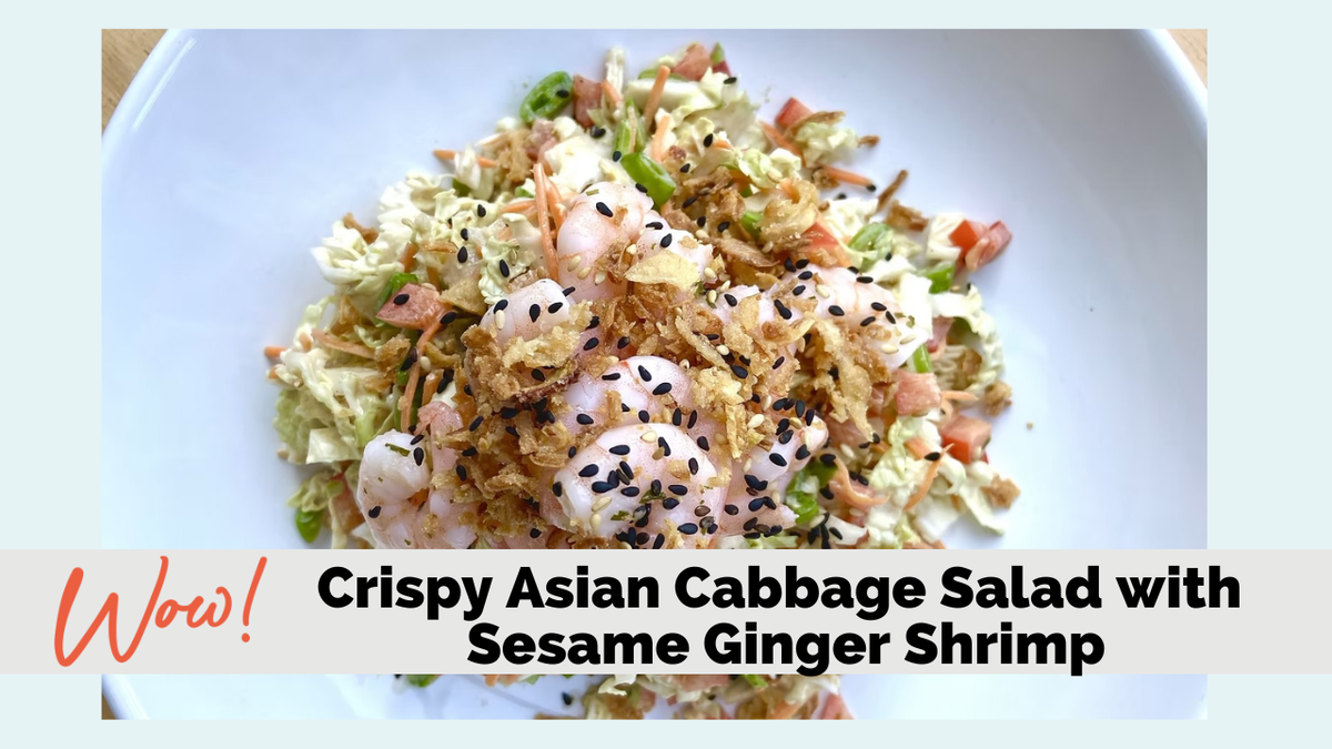 Crispy Asian Cabbage Salad with Sesame Ginger Shrimp