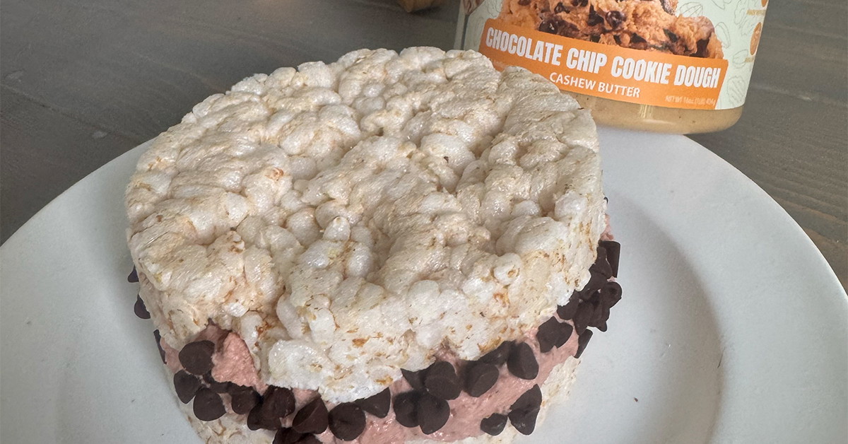 High Protein Fit Butters Chocolate Chip Cookie Dough Rice Cake Ice Cream Sandwich