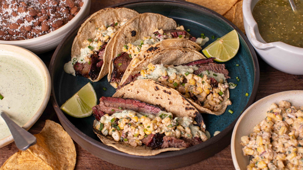 Wagyu Brisket Tacos with Elotes & Jalapeno Ranch