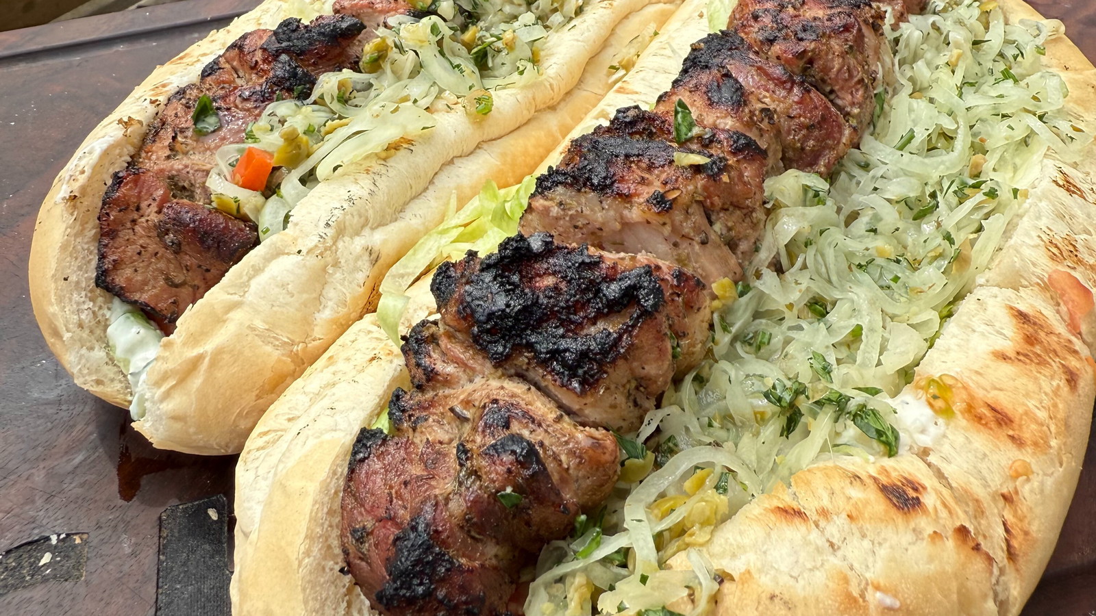 Image of Pork Souvlaki on a Bun
