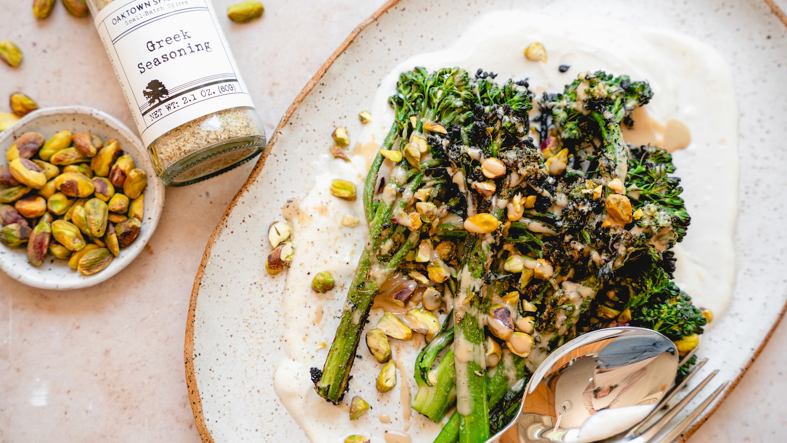 Image of Grilled Broccolini with Tahini and Greek Seasoning