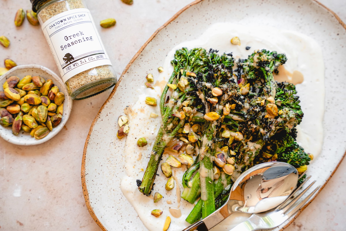 Grilled Broccolini with Tahini and Greek Seasoning