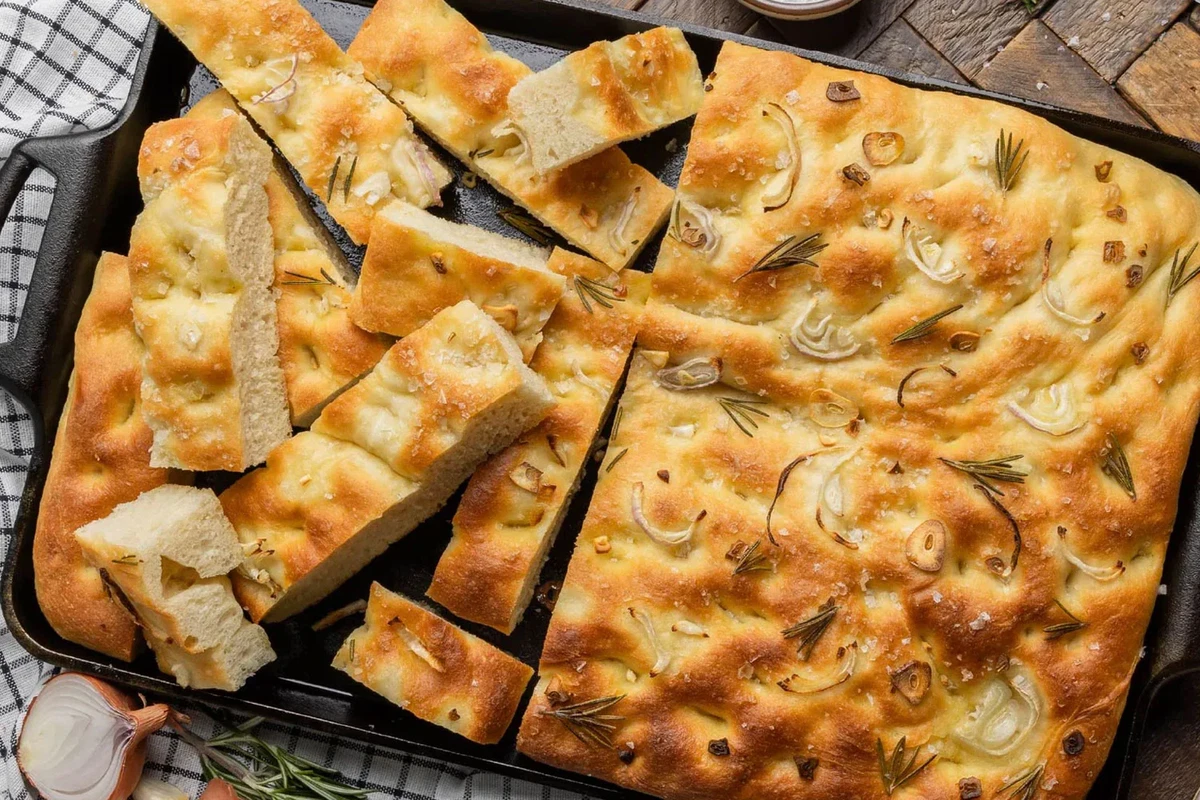 Focaccia di cipolla e aglio arrosto
