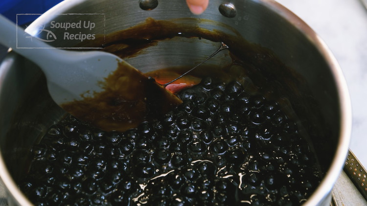 Image of Stir over low heat for 3-5 more minutes or until the consistency becomes thick and stringy. If you see these threads pulling from the wall of the pot, it is done. Tapioca bubbles can be used right after they are...