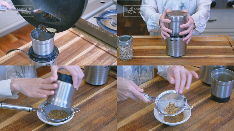 Image of Blend the spices in a spice grinder until fine. Pour the mixture through a sieve to eliminate the stubborn pieces.