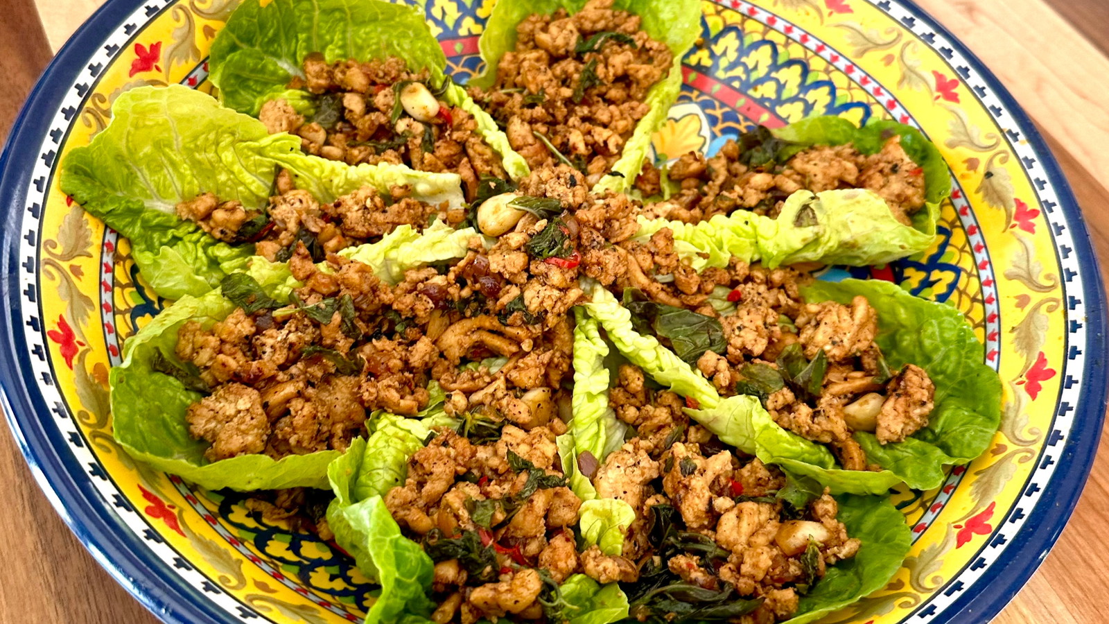 Image of Thai Chicken Lettuce Wraps with Garlic, Basil & Big Poppa's Twist
