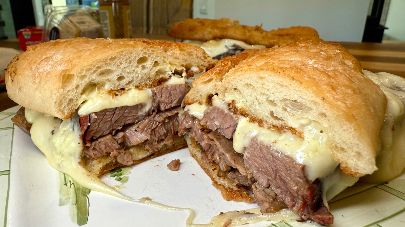 Image of Leftover Brisket Sandwich with Wasabi Horseradish Cream on the Griddle