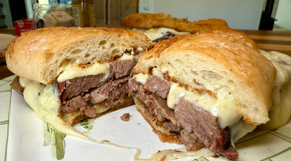 Leftover Brisket Sandwich with Wasabi Horseradish Cream on the Griddle