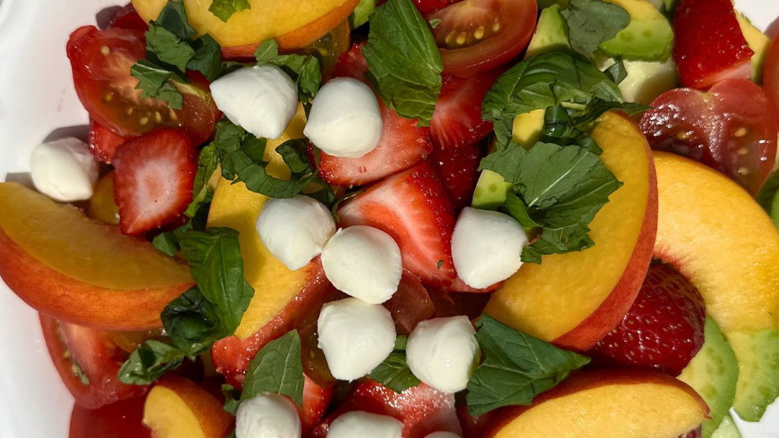 Image of Strawberry Peach Salad with Basil Strawberry Peach Dressing