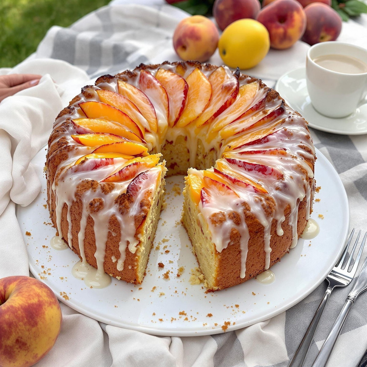 Olive Oil Peach Cake with Citrus Glaze