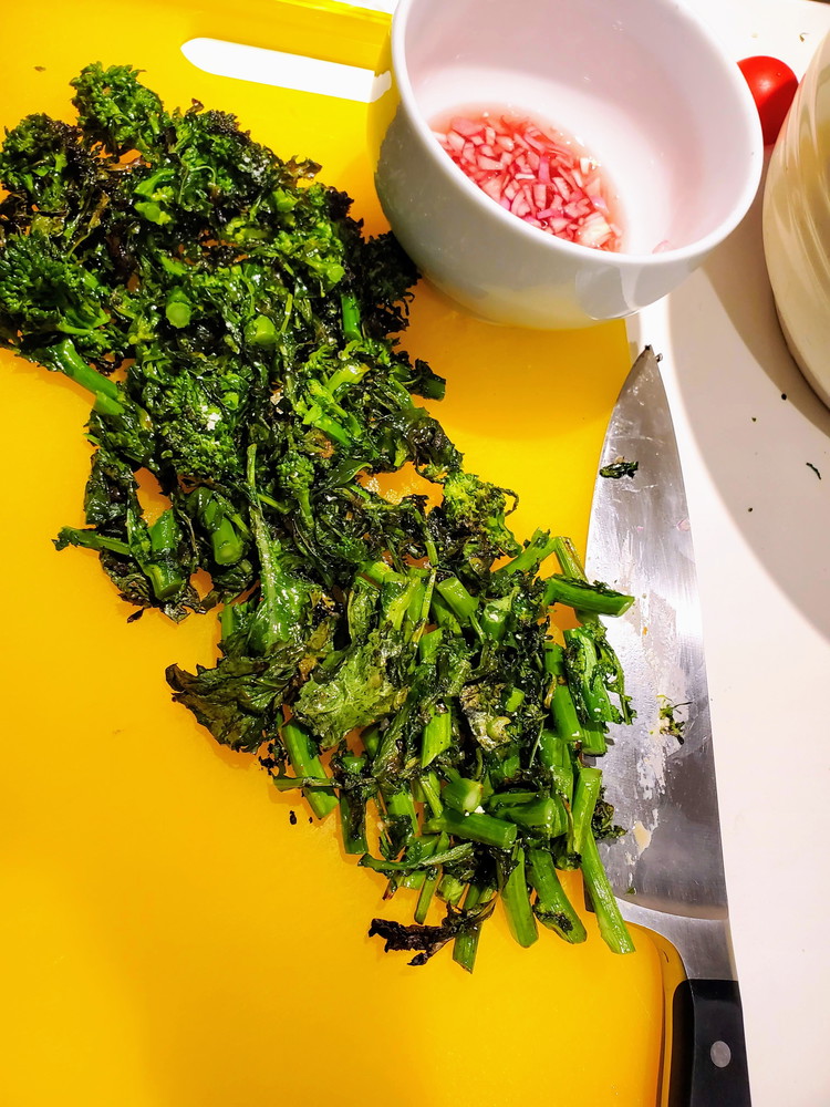 Image of After grilling chop your broccoli rabe in about one inch piece—this is just for ease of eating as part of salad.