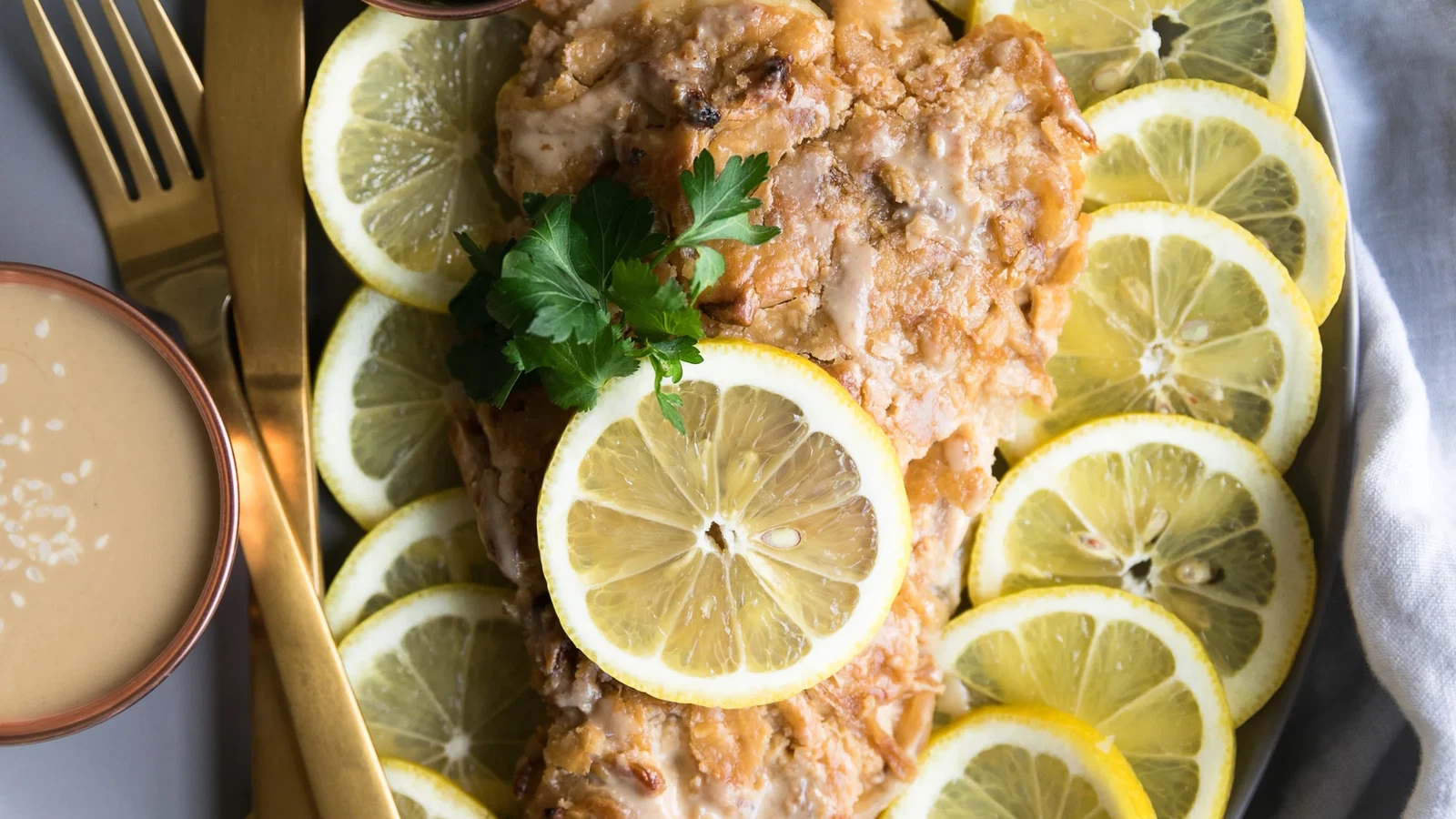 Image of Roasted White Fish with Lemon Tahini Sauce