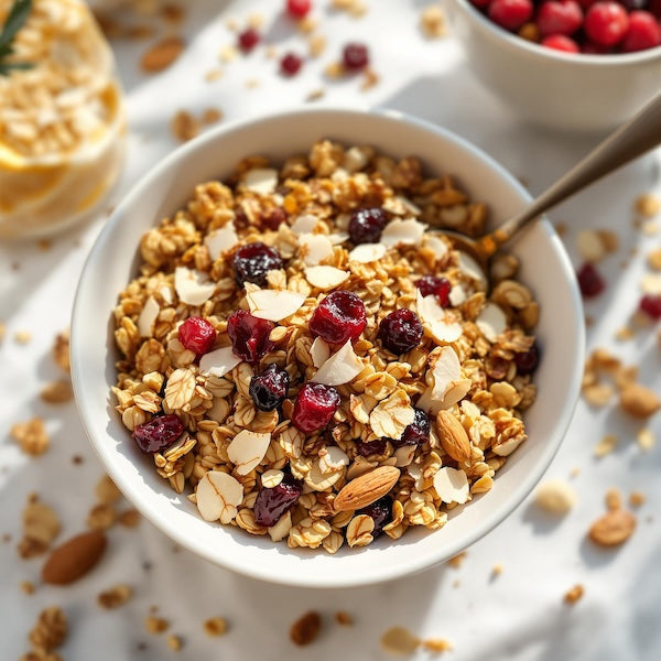 Cranberry Nut Granola with Lime Olive Oil and Coconut Balsamic