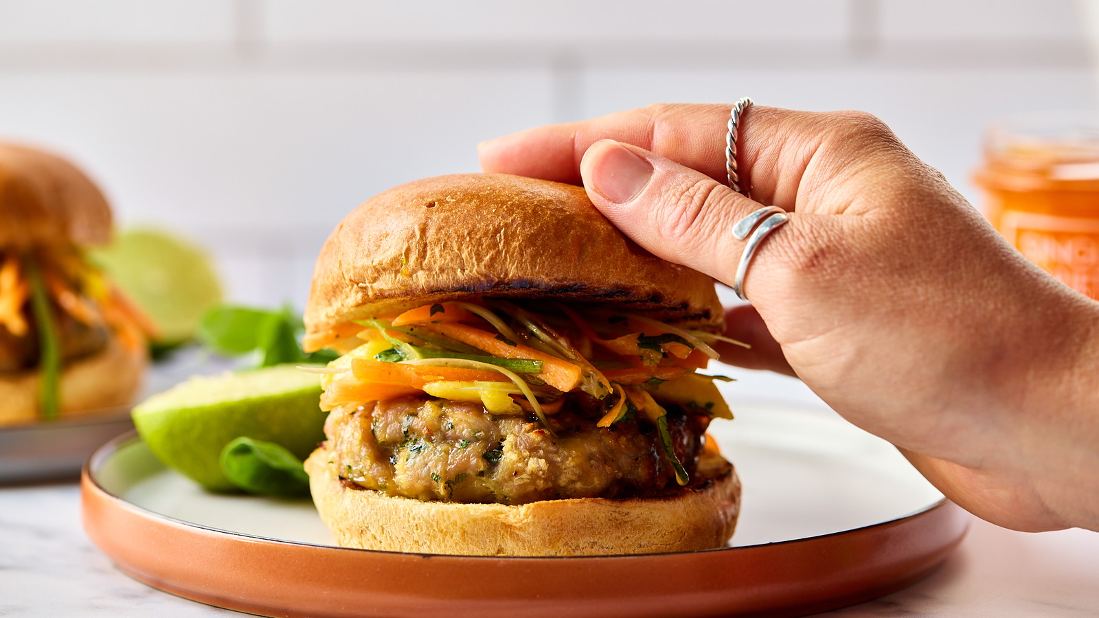 Image of Amarillo Chilli Chicken Burgers with Spicy Mango Slaw
