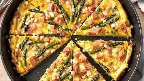 Simple Asparagus, Ham, and Grueyère Fritatta