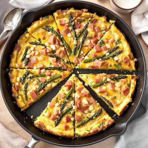 Simple Asparagus, Ham, and Grueyère Fritatta