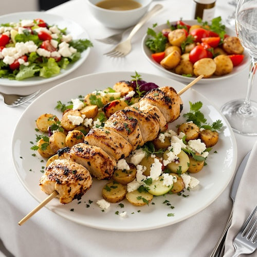 Greek Style Chicken Souvlaki with Lemon, and Garlic Olive Oil