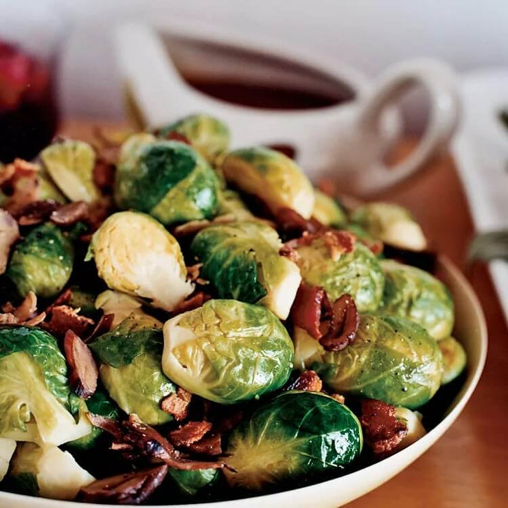 Caramelized Brussels Sprouts with Cremini Mushrooms and Pomegranate Balsamic