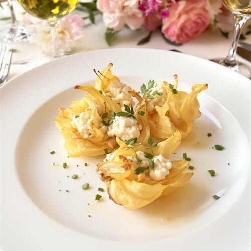 Crab Stuffed Squash Blossoms Fried in Olive Oil