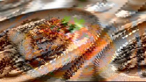 Pan Seared Salmon with Balsamic Mushrooms and Onions