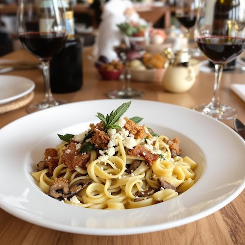 Pasta with Mushroom-Sage Olive Oil, Fried Sage & Pecorino