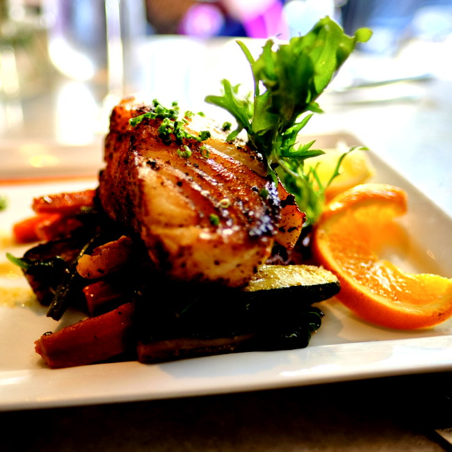 Image of sea bass with mango-garlic butter