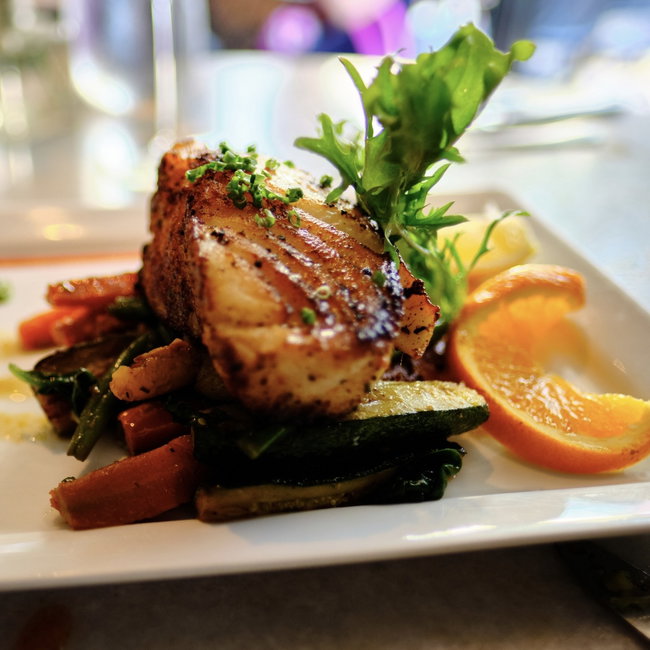 Image of sea bass with mango-garlic butter