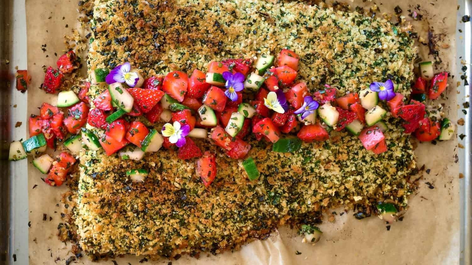 Image of Herb-Crusted Salmon with Strawberry–Mint Salsa