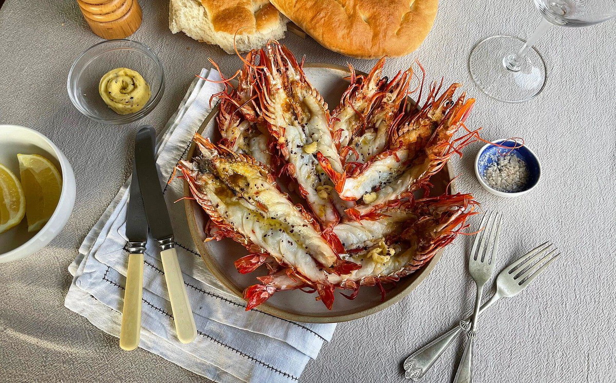 Grilled Tiger Prawns with Seaweed Butter