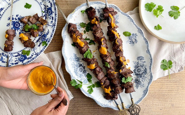 Ox Heart Anticuchos with Yellow Pepper Sauce