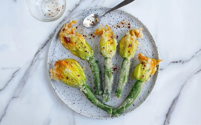 Stuffed Courgette Flowers with Chilli Honey