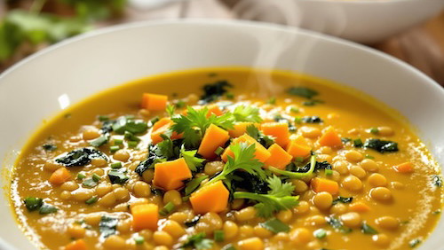 Image of Green Lentil Soup with Spinach and Coconut Milk
