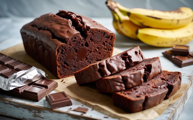 Image of Rich & Delicious Vegan Chocolate Banana Bread Recipe UK with Whitakers Chocolate
