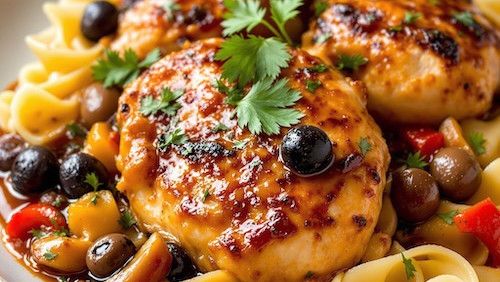 Image of Chicken with Olives, Mushrooms and Chili Oil