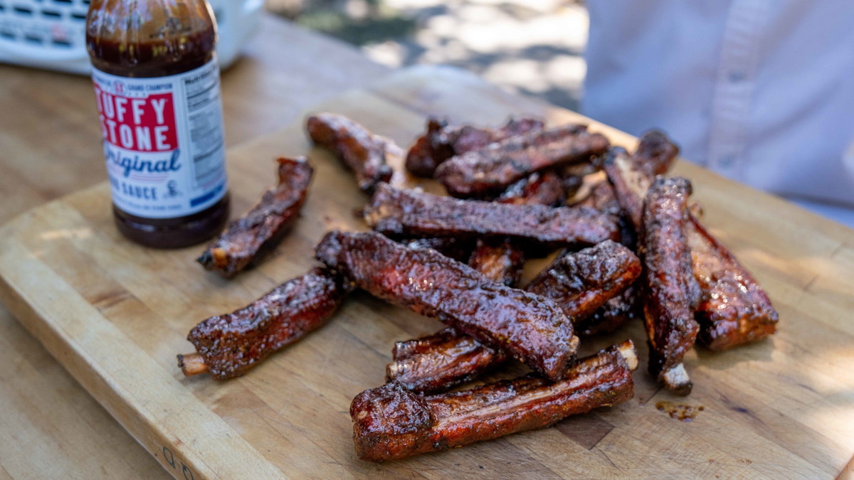Tuffy Stone's Party Ribs with Honey Chili Crisp BBQ Sauce