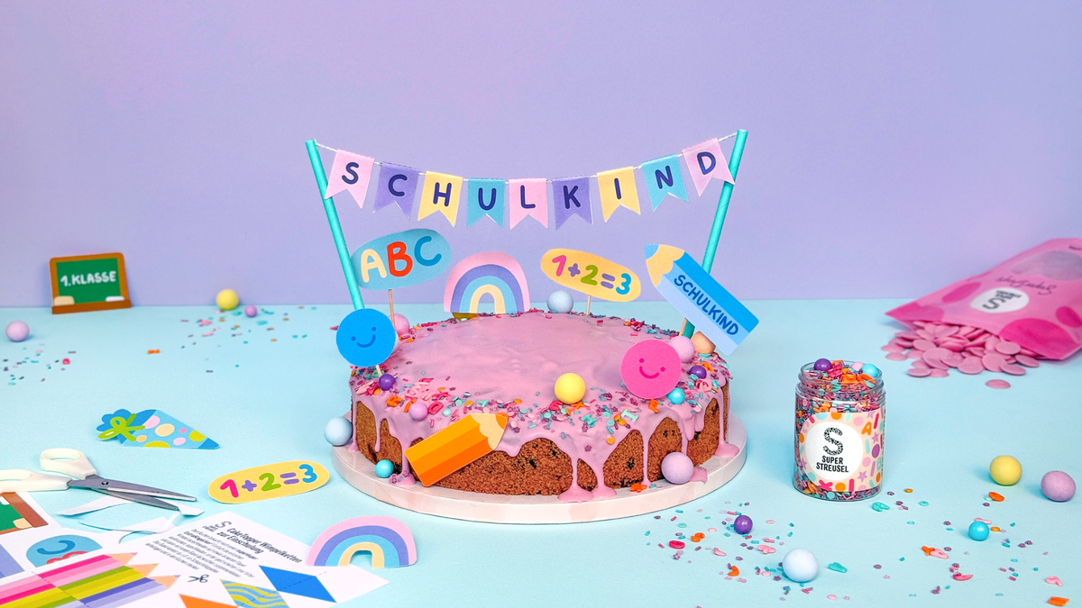 Wimpelkette Kuchen zur Einschulung