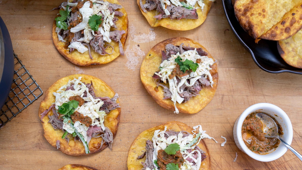 Smoked Mopped Pork Collar Tostadas