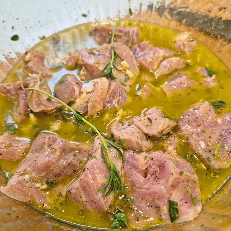 Image of Combine all the marinade ingredients in a bowl, add the cubed boar and stir well. Cover and allow to marinate for at least 30 minutes, but up to 24 hours in the fridge.