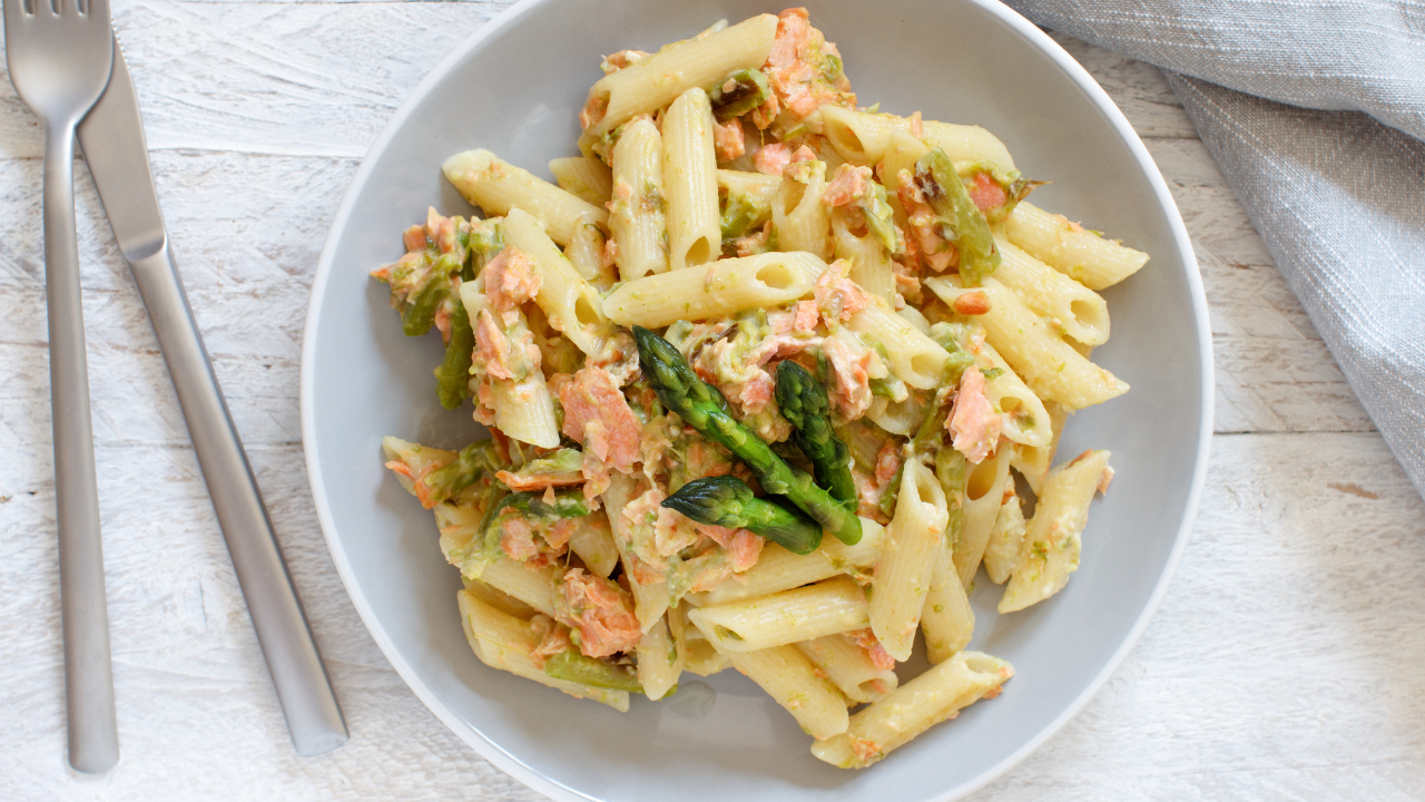 Image of Salmon Pasta With Herb Cream Sauce