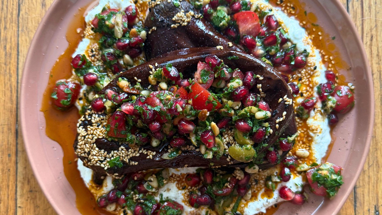 Image of Smashed Smoked and Grilled Eggplant