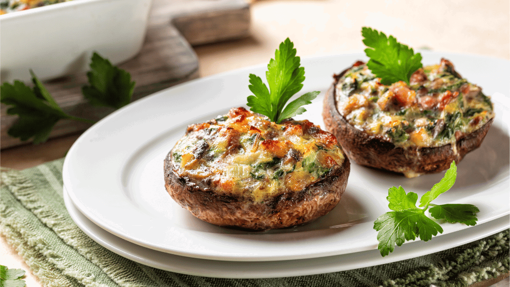 Image of Tuscan Balsamic Marinated Portobellos with Leek, Spinach & Bacon Stuffing