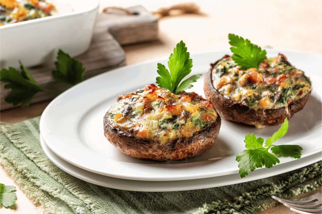 Tuscan Balsamic Marinated Portobellos with Leek, Spinach & Bacon Stuffing