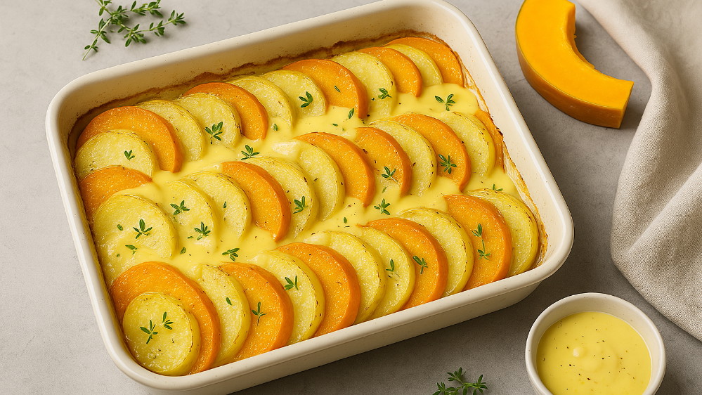 Image of Kürbis-Kartoffel-Gratin mit Sauce Hollandaise