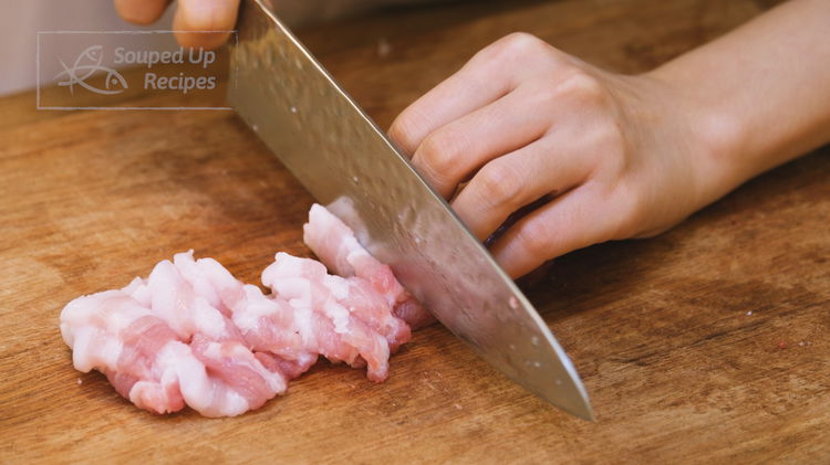 Image of Slice the skinless pork belly thinly.